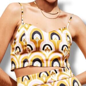 House of Harlow 1960 Crop Top XS Satin Cami Tank Top Retro Geometric NEW NWT